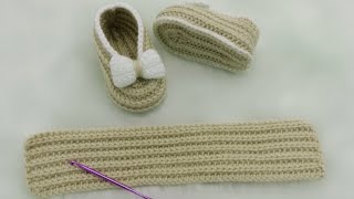 سهل جدا حذاء كروشيه بقطعه واحده لأي مقاس crochet easy slipper