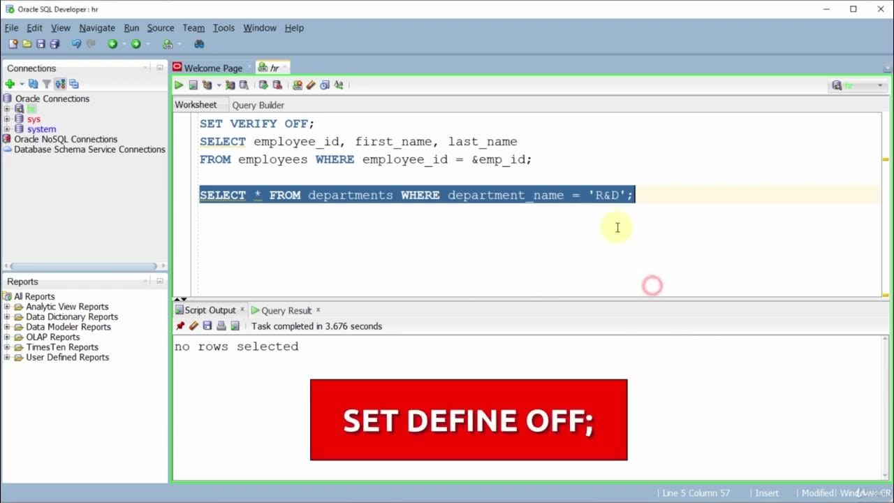 6.4 Using Substitution Variables [SET VERIFY ON SET VERIFY OFF Commands ...