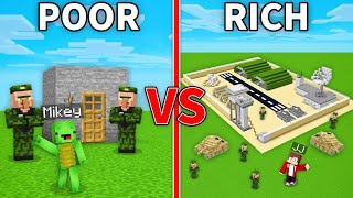 Mikey POOR vs JJ RICH Military Base in Minecraft (Maizen)