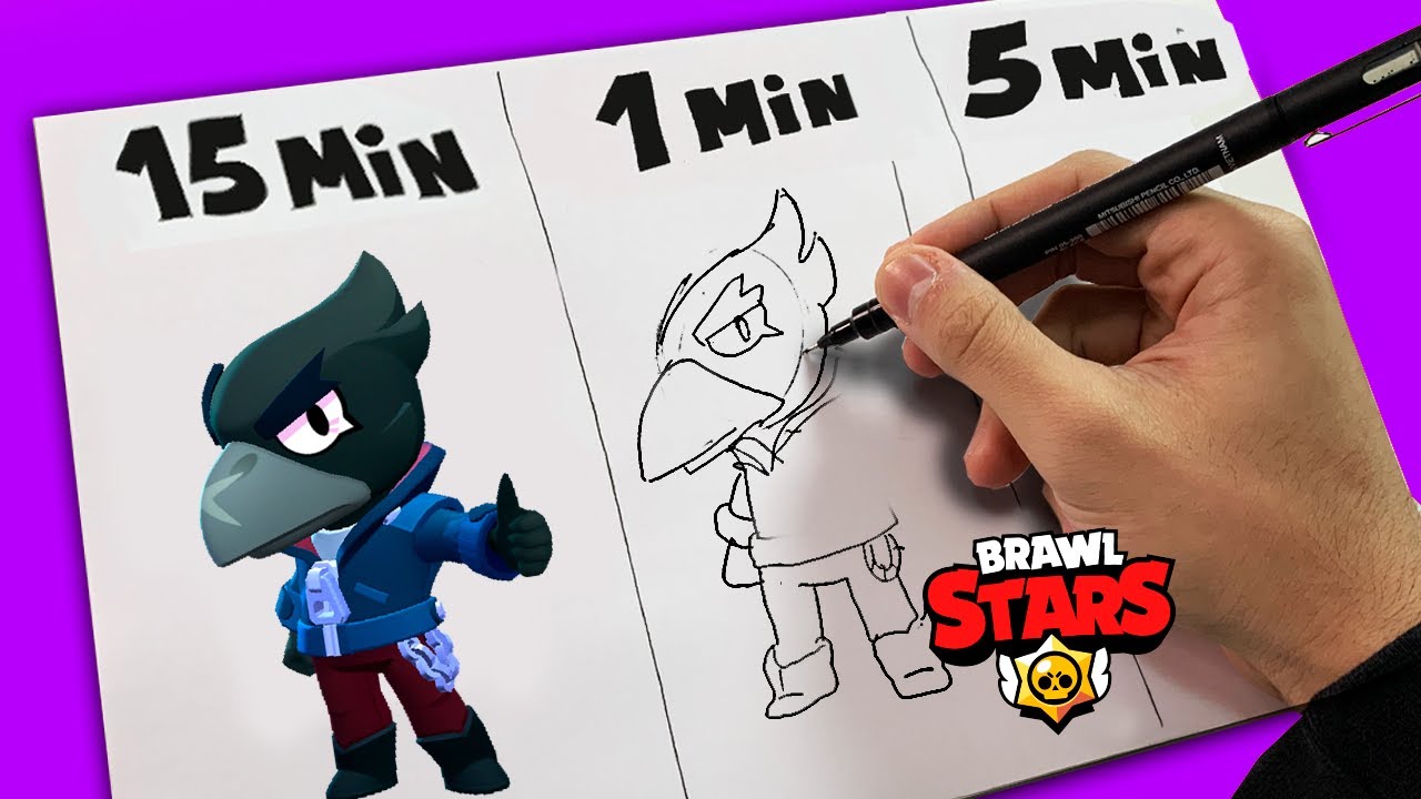 Desenhando O Corvo Em 15 Min 5 Min 1 Min Brawl Stars Youtube - como desenhar o corw do brawl stars