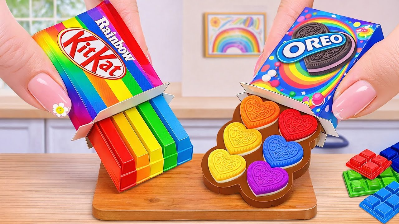 Радужное сердце OREO против шоколадного батончика KITKAT ✨ Рецепт радужного миниатюрного торта | ...