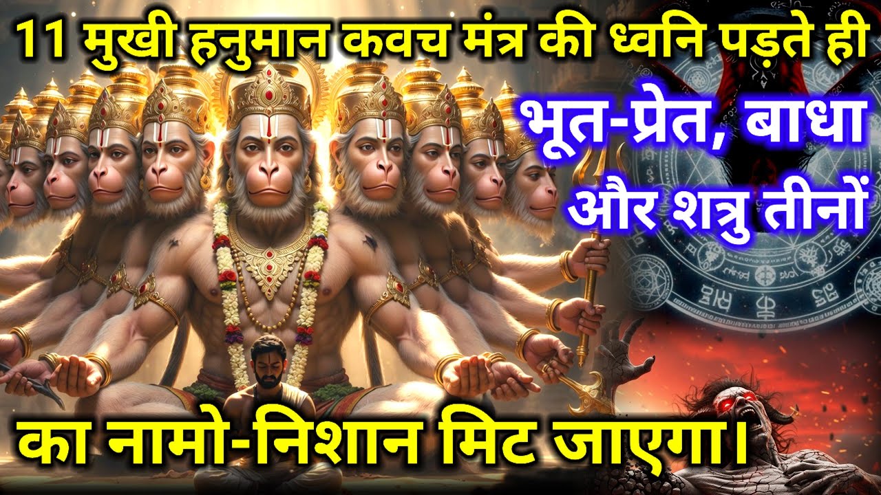 शत्रु संहारक 11 मुखी हनुमान कवच मंत्र | भूत-प्रेत, तंत्र बाधा का त्वरित नाश |11 Mukhi #hanumanmantra