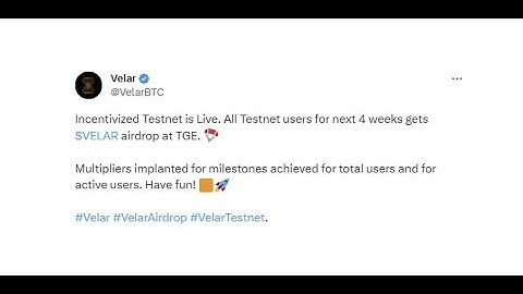 Velar Incentivized Testnet $VELAR airdrop at TGE #velar #velarairdrop #velartestnet #testnet #btc