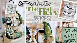 10 WINTER TIERED TRAY DIYS | 3 Tier Tray Decor Ideas | Rustic Winter DIYs