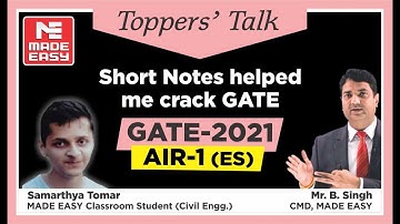GATE 2021 Topper | Samarthya Tomar | AIR-1 | ES |Topper’s Talk| MADE EASY Student |With B. Singh Sir