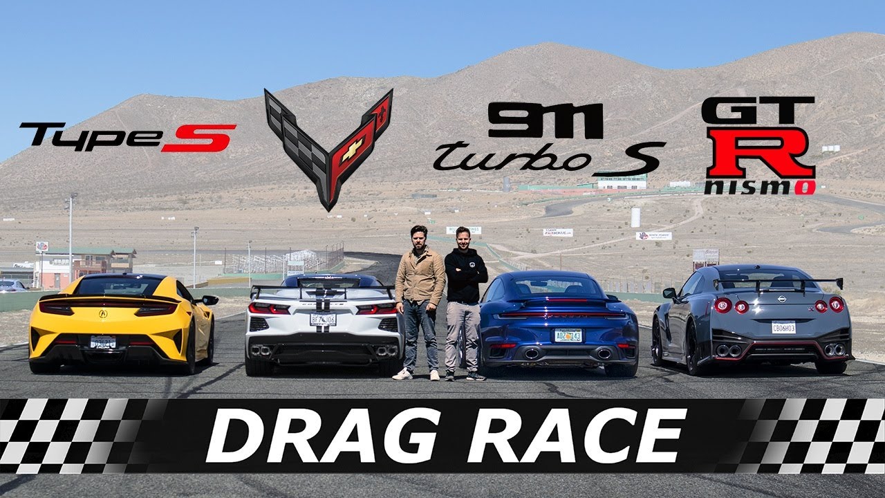 Acura NSX Type S vs C8 Corvette vs 911 Turbo S vs Nissan GT-R NISMO // DRAG \u0026 ROLL RACE