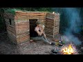 SOLO Two Days CAMPING at My BUSHCRAFT Camp - Build Super SHELTER In Forest