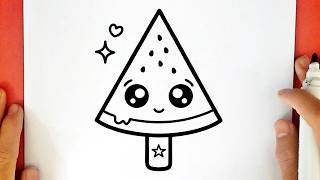 Como desenhar um SORVETE DE MELANCIA KAWAII