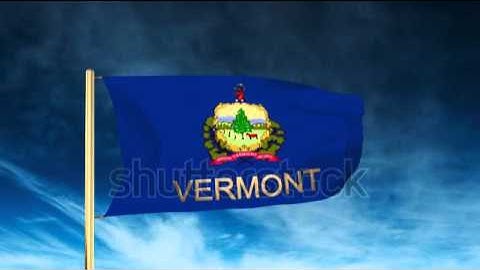vermont flag slider style with title. Waving in the wind with cloud background animation Stock