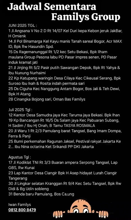 Jadwal SEMENTARA  FAMILYS GROUP JUNI JULI AGUSTUS 2025
