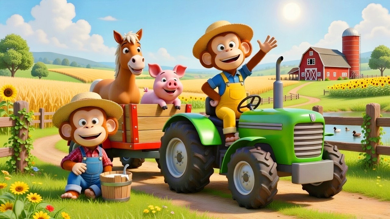 🐒 Monkey Farmer Fixes Tractor and Water Pump⛽ of Field - Farm Work | Funny Monkey Kids