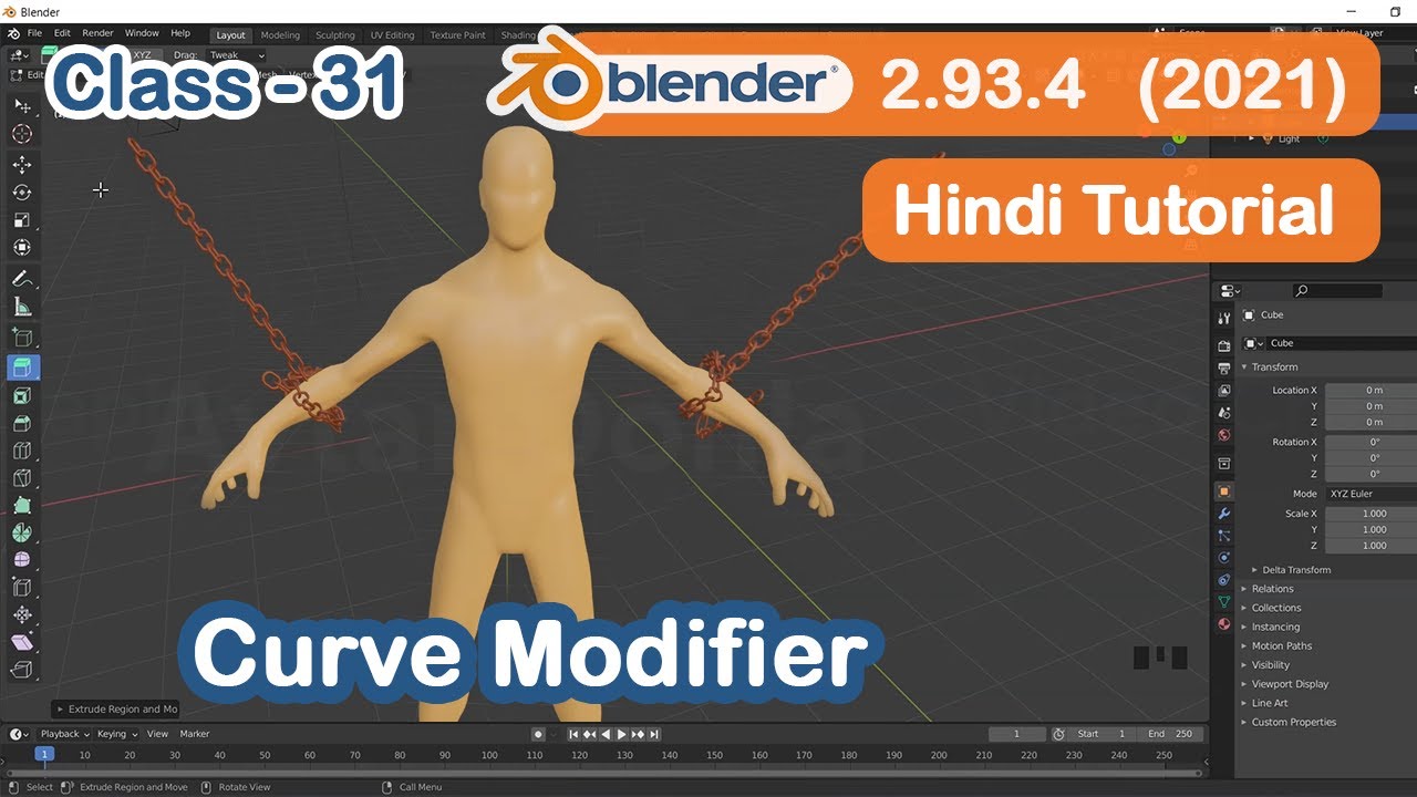 Blender Tutorial in Hindi for Beginners | CLASS -31 (Curve Modifier ...