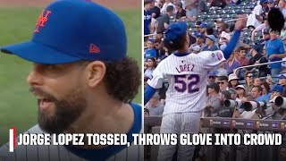 EJECTION ALERT 😡 Jorge Lopez TOSSED, then throws glove into the crowd 👀 | ESPN MLB