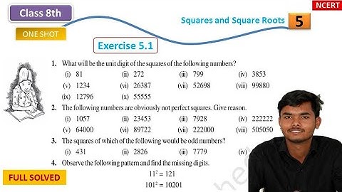 Class 8 maths | chapter 5 |exercise 5.1 | Squares and square roots | #class8 #exercise5 