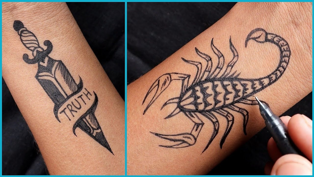 How to make Scorpion and knife tattoo step by step - YouTube