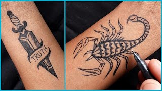 How to make Scorpion and knife tattoo step by step Resimi