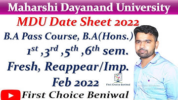 MDU DATE SHEET 2022 B.A Pass Course, B.A (Hons.), 1st,3rd,5th, & 6th Sem. Fresh, Reappear/Imp.