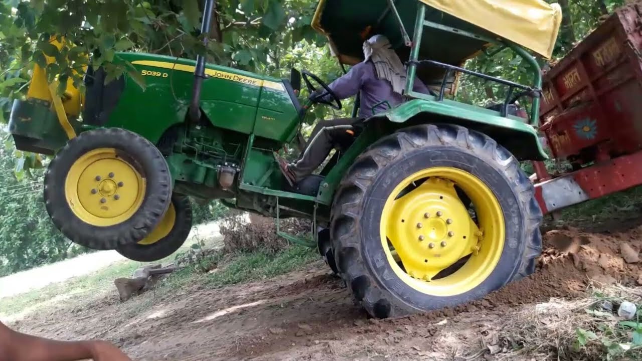 John deere tractor 5039D stuck in mud with Heavy Load/ John Deere