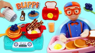 Blippi Pretend Cooking Huge Breakfast Meal Time with Play Doh Toy Kitchen Stove Playset!