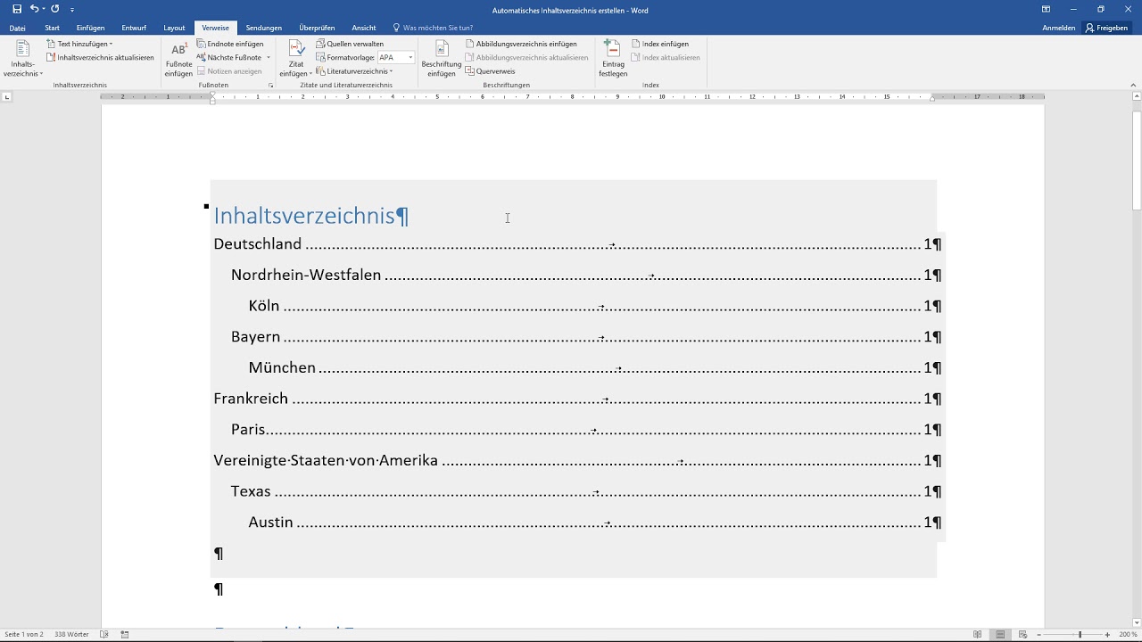 Automatisches Inhaltsverzeichnis Erstellen Microsoft Word Wissenschaftliches Arbeiten 02 Youtube