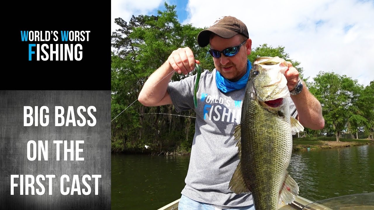 BIG BASS Bites On The FIRST CAST With My Worm; Fishing Hand Poured