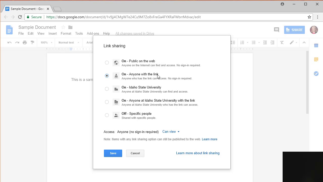 Getting a Share Link in a Google Document - YouTube
