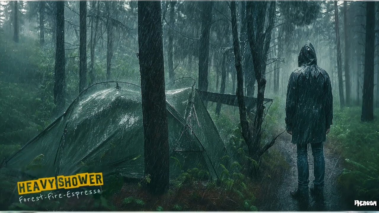 🌲 ЛЕСНОЙ ЛИВЕНЬ🌧️ Heavy Rain Camping: Один в лесу под часами успокаивающего дождя