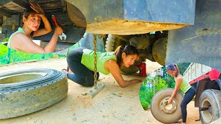 Genius Girl: Change The Crane's Tire, Crane Vehicles Crash  | Trần Diệu Linh  Daily Life