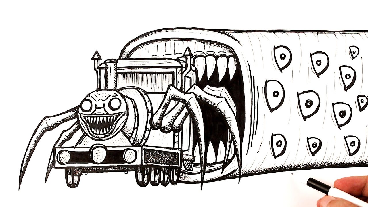 How to draw a Big Train Eater attacking Choo Choo Charles YouTube