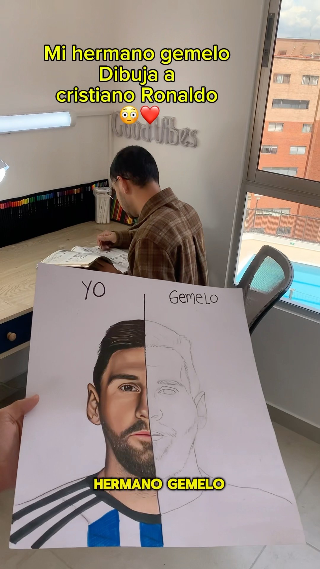 Mi hermano gemelo dibuja a cristiano porque odia a Messi ?? #cristianoronaldo #messi #arte