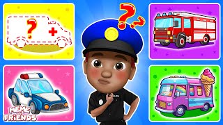 Vehicle Puzzle With Police Car, Fire Truck and Ambulance  | Nursery Rhymes by ME ME and Friends