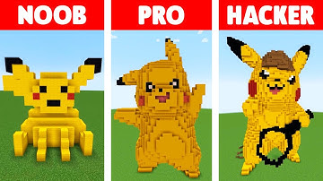 Pikachu Build Challenge in Minecraft ( Noob vs Pro vs Hacker )