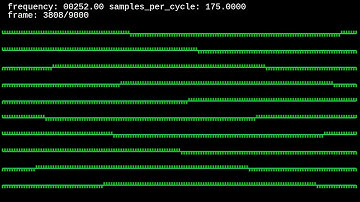 Pulse 30 to 22050 hertz over 1 five minutes, filtering frequency fractions - nyquist_frequency