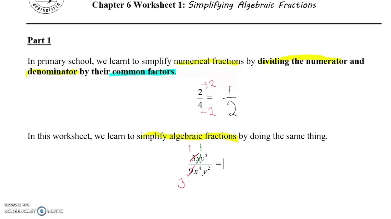 How to Simplify Simple Algebraic Fraction Eg1 - YouTube