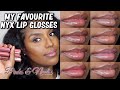 NYX BUTTER GLOSS ON DARK SKIN + NYX Soft Matte Lip cream & NYX Intense Butter Gloss Swatches