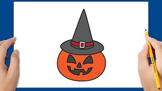 Halloween Dessin: Comment dessiner une citrouille d'Halloween avec un chapeau de sorcière