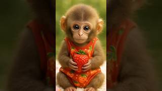 Cute Baby Monkey Eating A Giant Strawberry Adorable Animal Moments