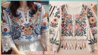 Beautiful Embroidered Casual Summer Blouse Shirts And Top Designs For Ladies 2024