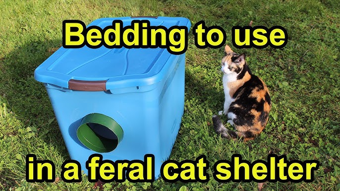 Insulated feral cat shelter with reflective mylar insulation, door flap,  and a built in awning. 