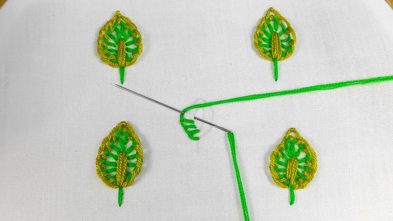 So easy & simple leaf hand embroidery allover design - YouTube