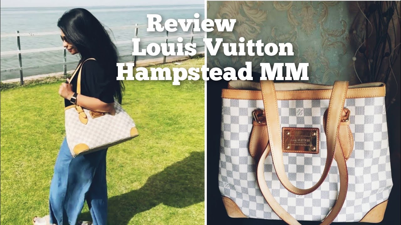 Review, Louis Vuitton Hampstead MM Damier Azur, What fits