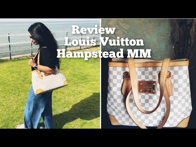 Review, Louis Vuitton Hampstead MM Damier Azur, What fits, Wear and Tear