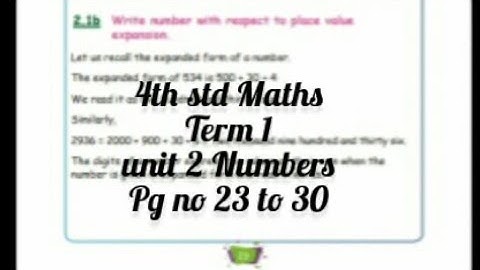 4th std Maths - Term 1- Unit 2 - Numbers -Expanded form of a large number (pg no 23 to 30)