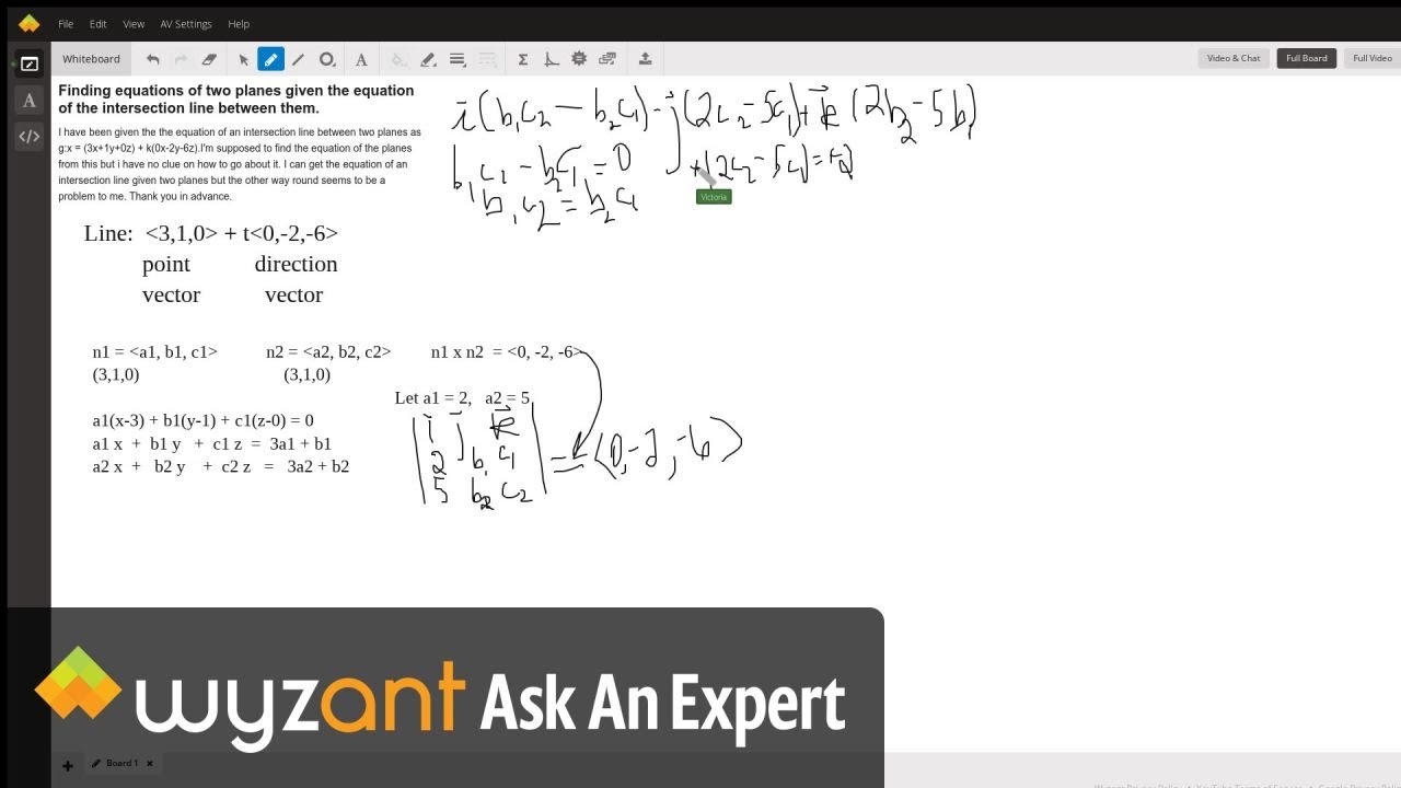 Finding Equations Of Two Planes Given The Equation Of The Intersection Line Between Them Wyzant Ask An Expert