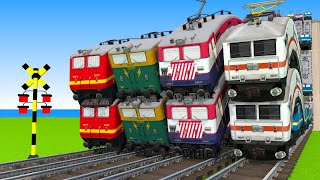 【踏切アニメ】ROBOT PACMAN Vs 5 TRAIN Crossing 🚦 Fumikiri 3D Railroad Crossing Animation