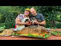 Baking a Juicy Whole Fish With Fresh Herbs in the Countryside