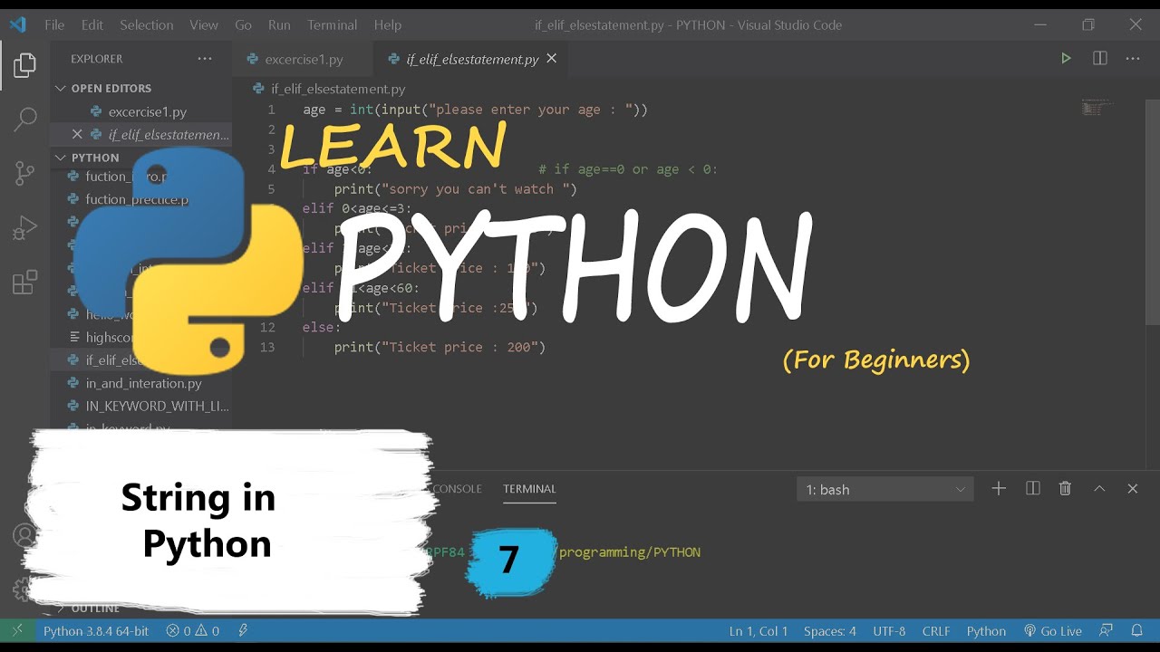 Python Tutorial for beginners [Hindi] - 7 || String in python | python ...