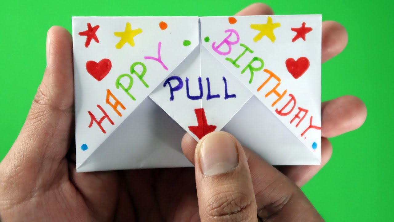 DIY - SURPRISE MESSAGE CARD FOR BIRTHDAY || Pull Tab Origami Envelope ...