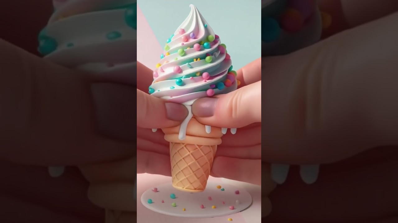 Pastel Sprinkle Ice Cream Cone ASMR: Sweet 3D Squish Delight