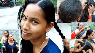 My Routine oiling Nitpicking / Lice Picking & Combing Twin Braid Hairstyle by My Mother In Law